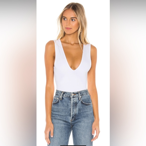 Free People Tops - Keep it sleek deep v neck bodysuit in white Size S